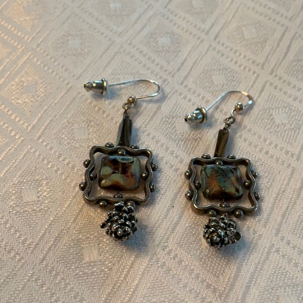 Elegant Silver and Green Earrings